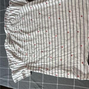 Maurices White and Black Striped Tee with Red Hearts